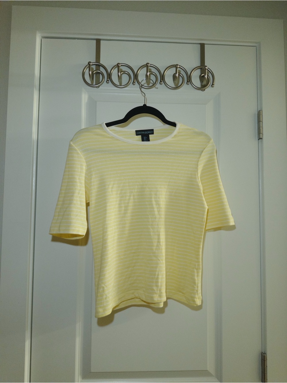 Cynthia Rowley Yellow and White Striped Short Sleeve Tee